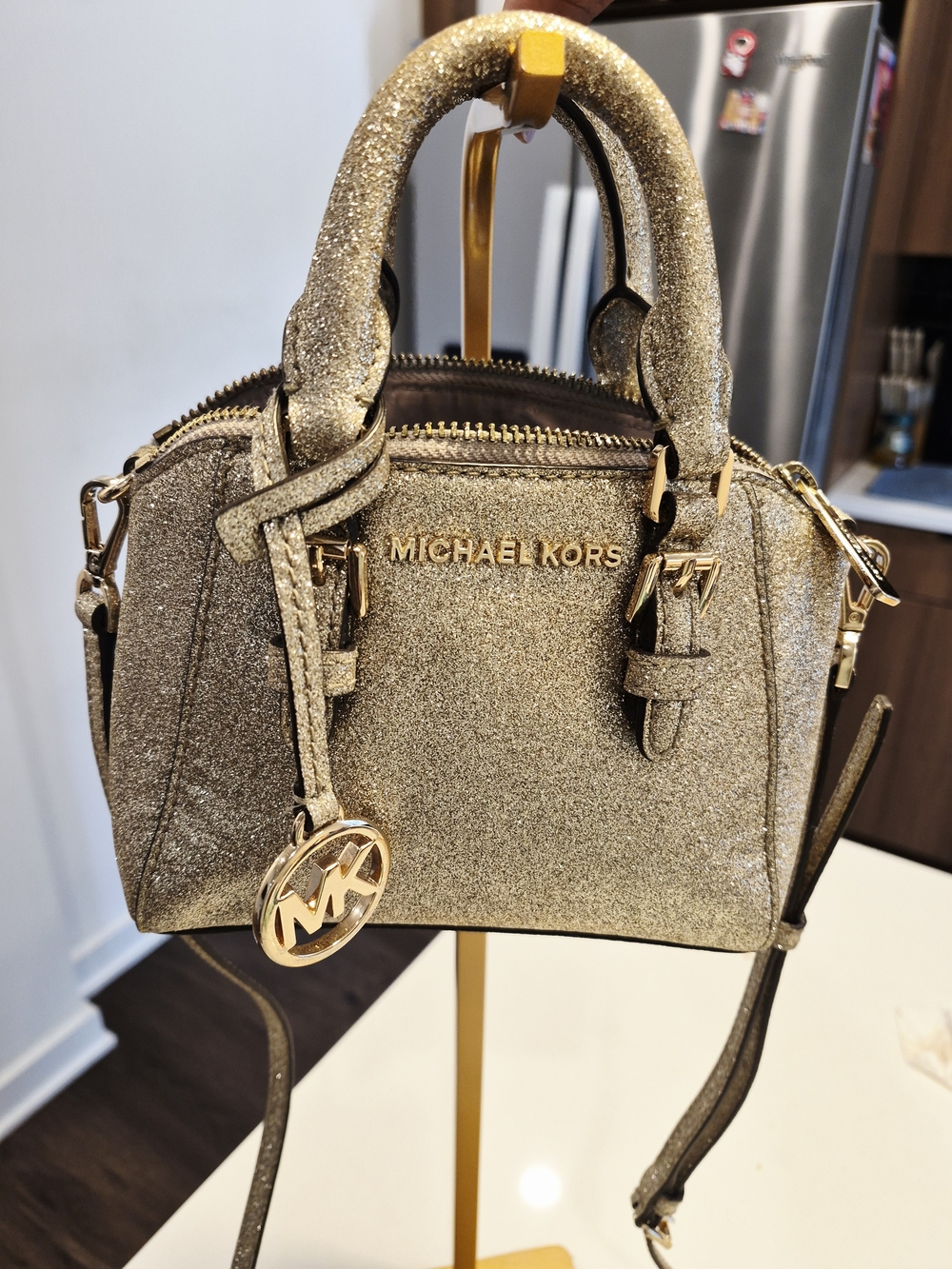 Michael Kors Gold Glitter Mini Satchel
